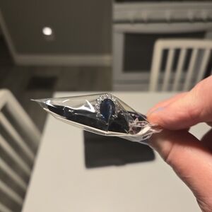 Black Sapphire-Style Fashion Ring with Halo Accent Sold